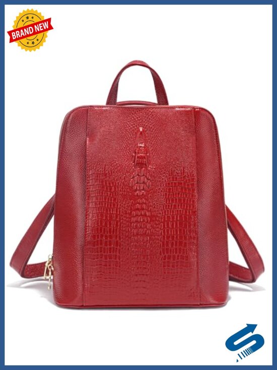 Genuine Leather Knapsack Backpack Laptop Bag Alligator Pattern Women Work Travel